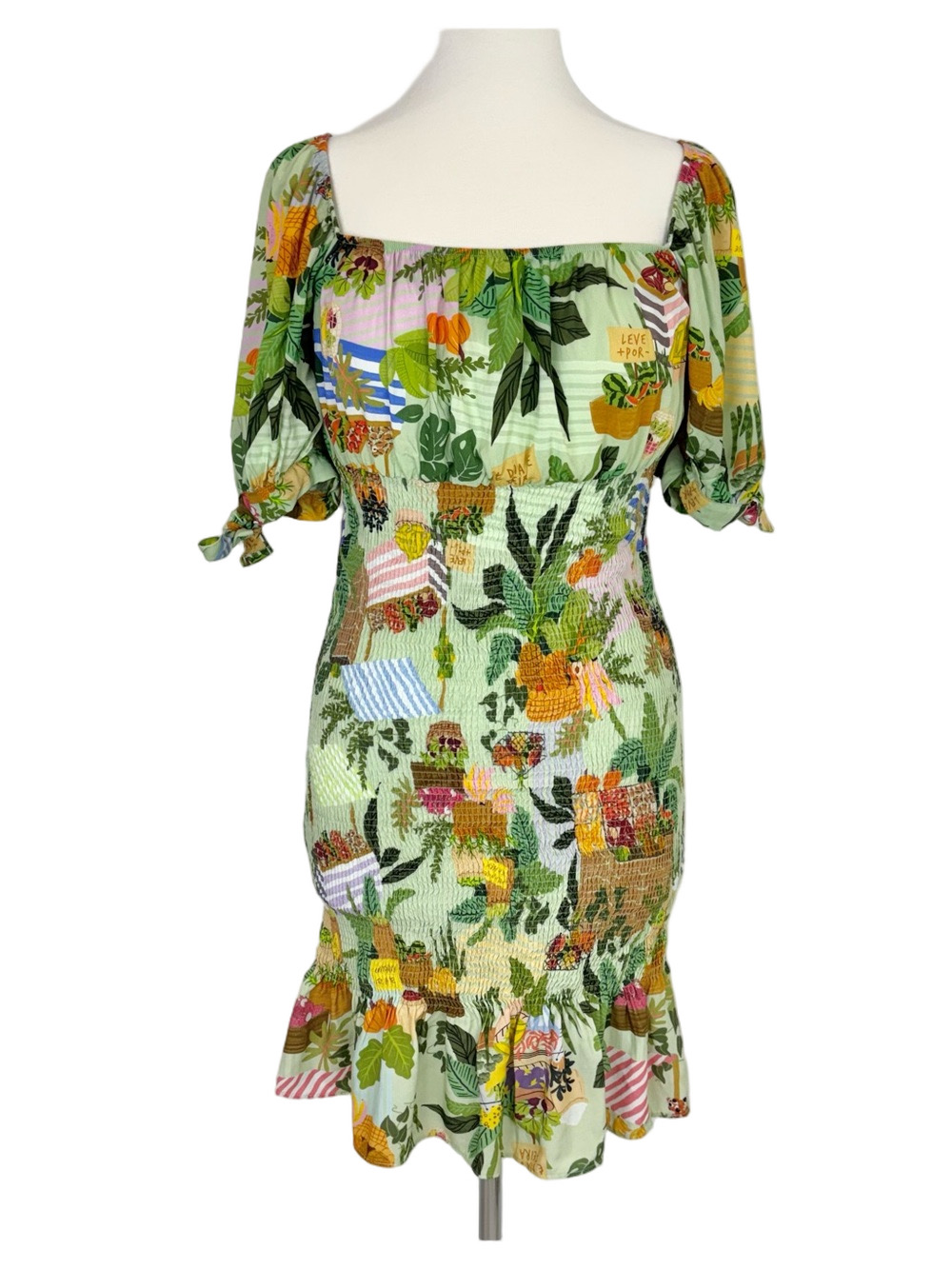 Lez a Lez green floral smocked dress